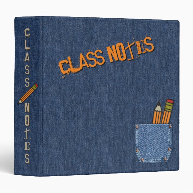 Personalized Class Notes - Blue Jeans and Pencils Binder (Front/Spine)