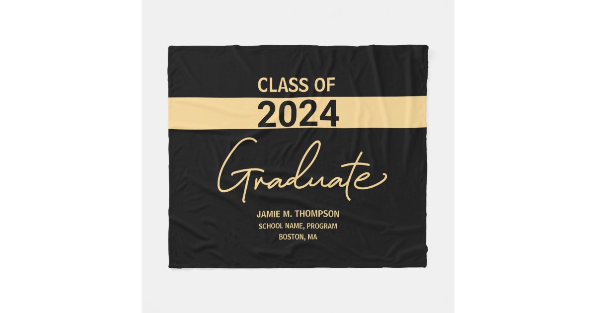 Personalized Class of 2024 Black Gold Graduation Fleece Blanket | Zazzle