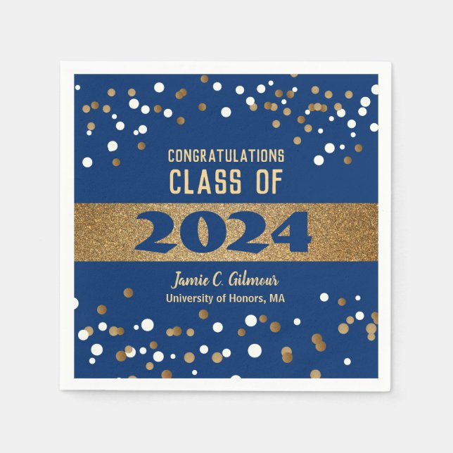 Personalized Class of 2024 blue Graduation Party Napkins (Front)