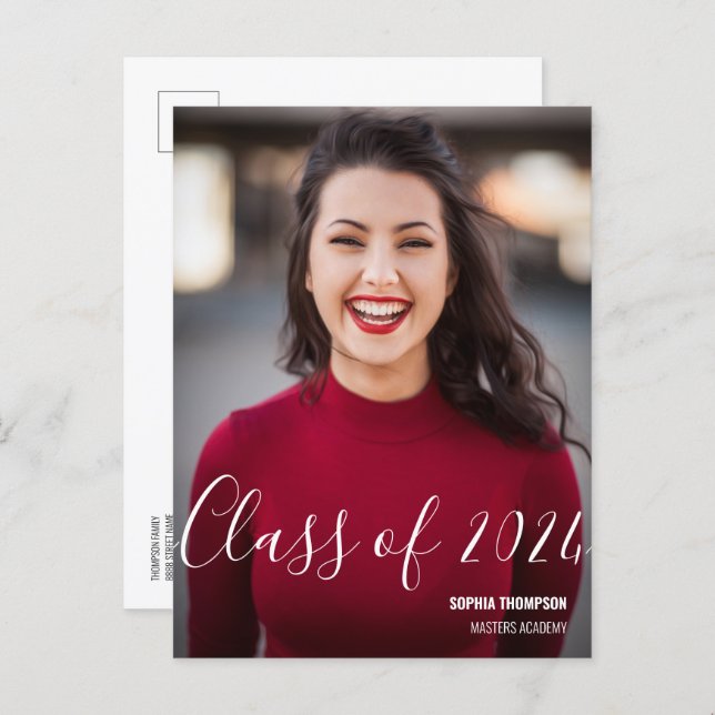  Personalized Class of 2024 Graduate Photo Name  Announcement Postcard (Front/Back)