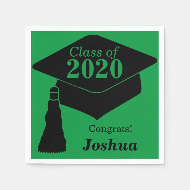 Personalized Class of 2024 Green Black Napkins (Front)