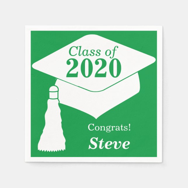 Personalized Class of 2024 Green White Napkins (Front)