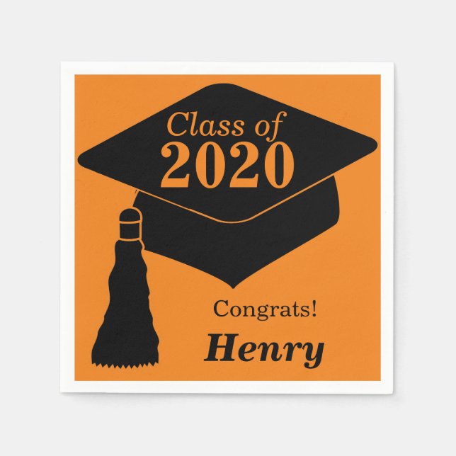 Personalized Class of 2024 Orange Black Napkins (Front)