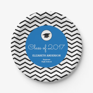 Personalized Class of 2026 Chevron Blue Grad Paper Plates