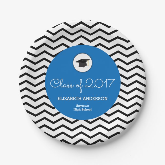 Personalized Class of 2026 Chevron Blue Grad Paper Plates (Front)