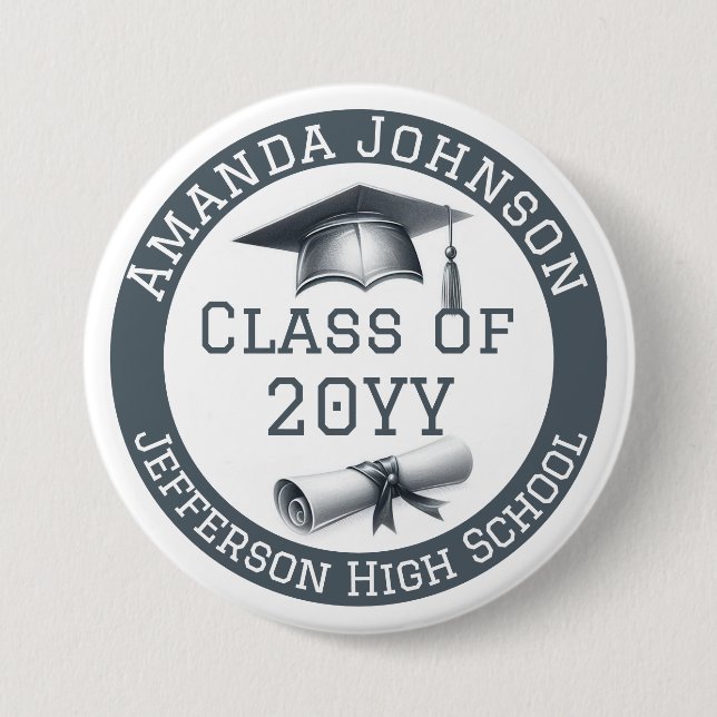 Personalized Class of Graduation Cap and Diploma  Button (Front)