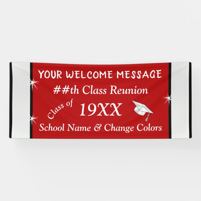 Personalized Class Reunion Banners, Red and White Banner (Horizontal)