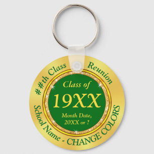 Personalized Class Reunion Gifts, Green and Gold  Keychain