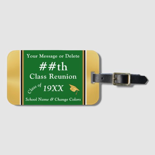 Personalized Class Reunion Gifts Green and Gold Luggage Tag