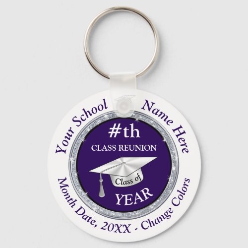 Personalized Class Reunion Gifts Purple White Keychain