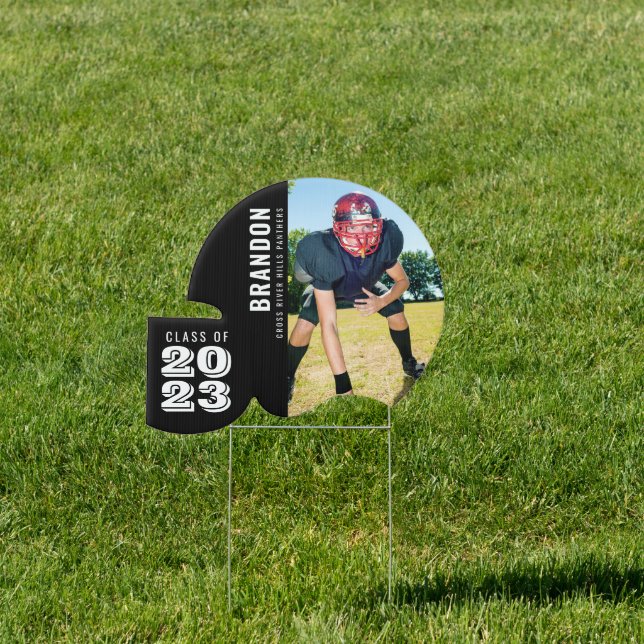 Personalized Class Year 2 Photo Football Yard Sign (Insitu)