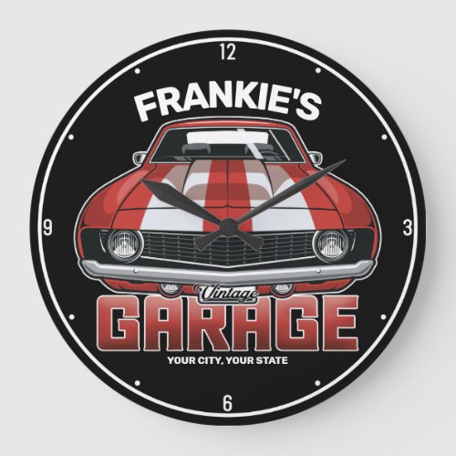Personalized Classic American Muscle Car Garage Large Clock