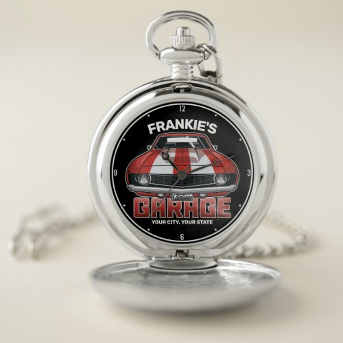 Personalized Classic American Muscle Car Garage Pocket Watch