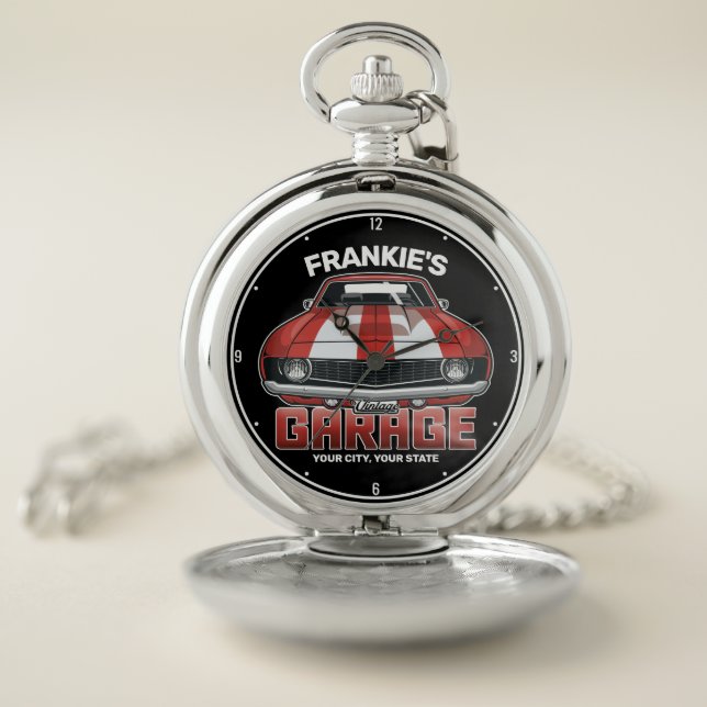 Personalized Classic American Muscle Car Garage Pocket Watch (Inside)
