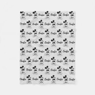 Personalized Classic B&W Mickey Mouse Pattern Fleece Blanket