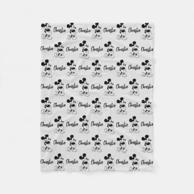 Personalized Classic B&amp;W Mickey Mouse Pattern Fleece Blanket