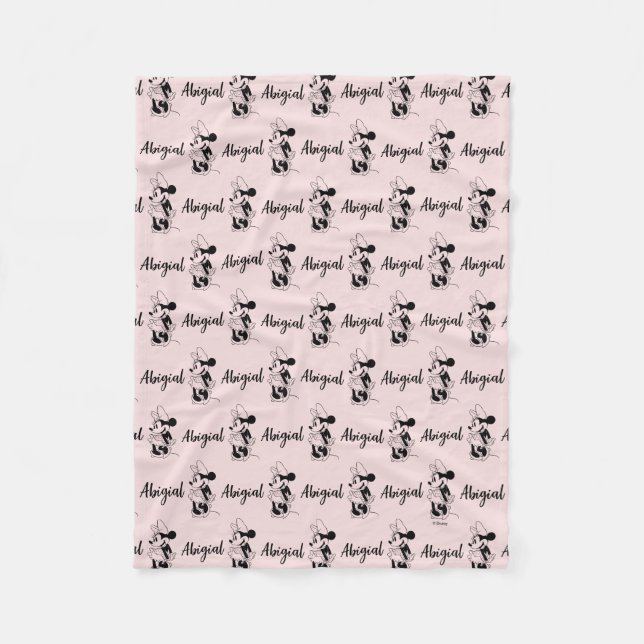 Personalized Classic B&W Minnie Mouse Pattern Fleece Blanket (Front)