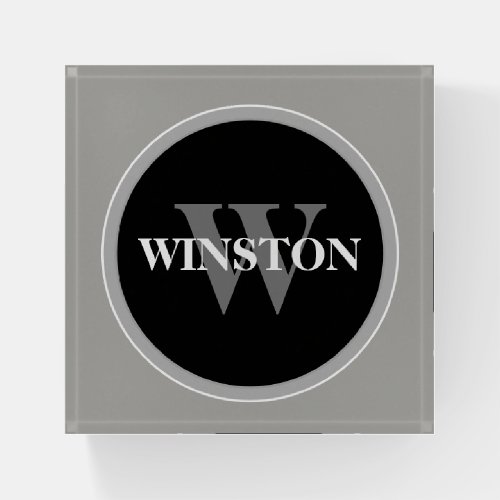 Personalized Classic Black and Grey Monogram Name Paperweight