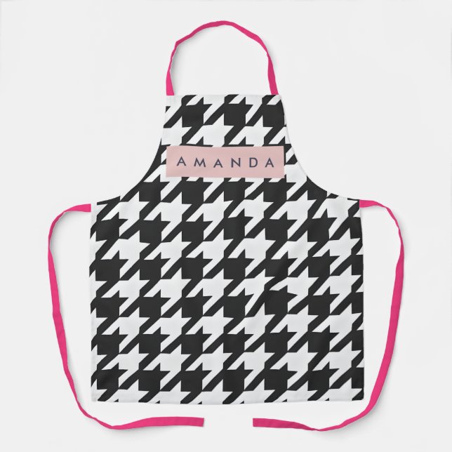 Personalized Classic Black and White Houndstooth  Apron (Front)