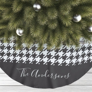 Personalized Classic Black and White Houndstooth Brushed Polyester Tree Skirt
