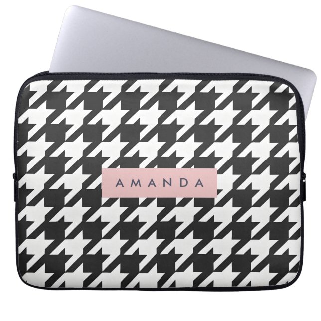 Personalized Classic Black and White Houndstooth  Laptop Sleeve (Front)