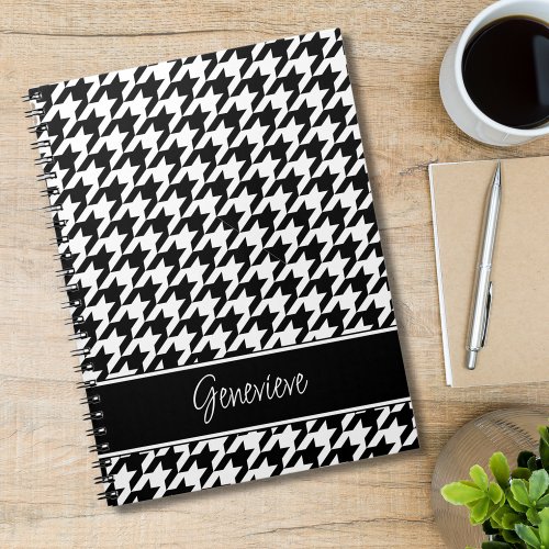 Personalized Classic Black and White Houndstooth Notebook