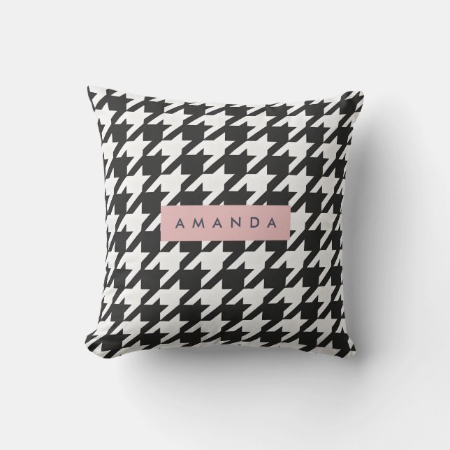 Personalized Classic Black and White Houndstooth  Throw Pillow (Front)