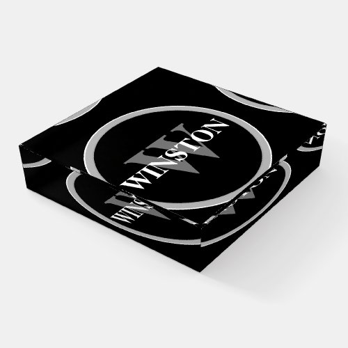 Personalized Classic Black and White Monogram Name Paperweight