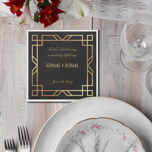 Personalized Classic Black Gold Frame Quote Napkins