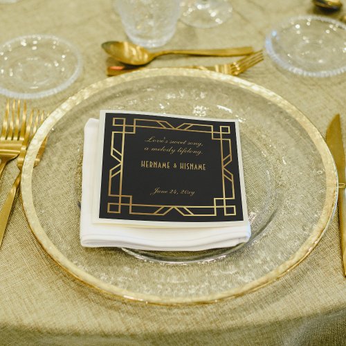 Personalized Classic Black Gold Frame Quote Napkins