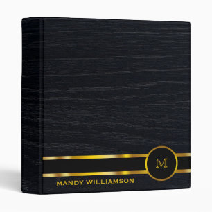 Personalized Classic Black & Gold Monogram Design 3 Ring Binder
