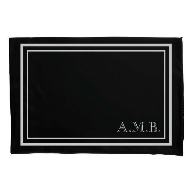 Personalized Classic Black & White Monogram Pillow Case (Front)