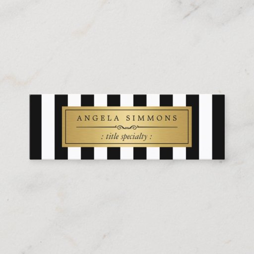 Customizable Personalized Classic Black White Stripes Mini Double-Sided Mini Business Cards (Pack Of 20)