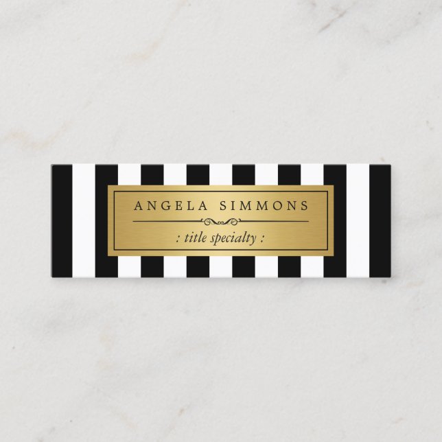 Personalized Classic Black White Stripes Mini Mini Business Card (Front)