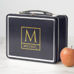 Personalized Classic Black with Initials &amp; Name Metal Lunch Box