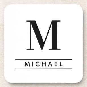 Personalized Classic Blk Monogram Initial Starfish Beverage Coaster