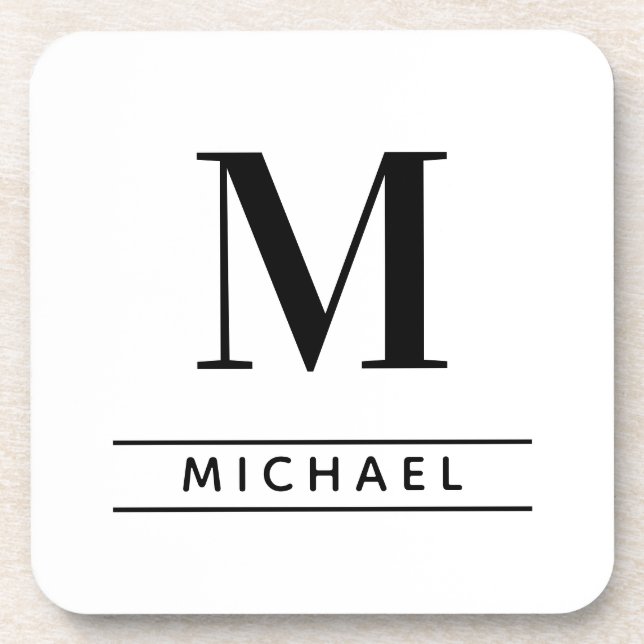 Personalized Classic Blk Monogram Initial Starfish Beverage Coaster (Front)
