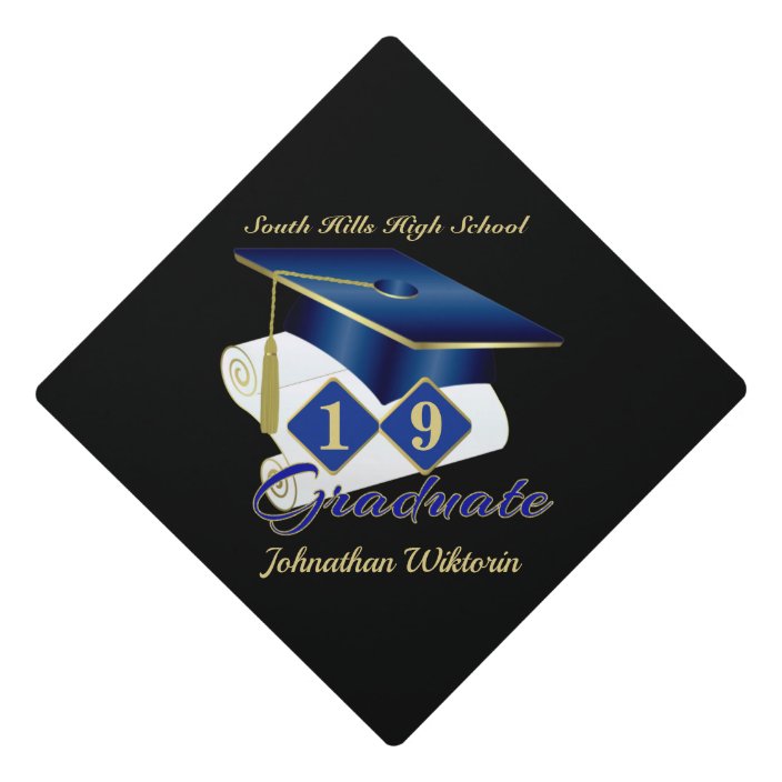 Personalized Classic Blue & Gold 20XX Graduate Graduation Cap Topper ...