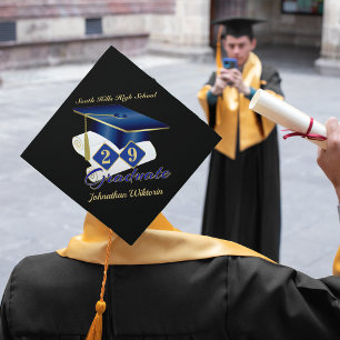 Personalized Classic Blue & Gold 20XX Graduate Graduation Cap Topper