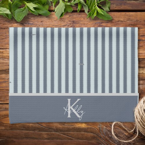 Personalized Classic Blues Striped Kitchen Towels