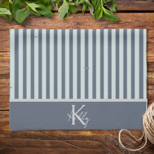 Personalized Classic Blues Striped Kitchen Towels (Personalized Classic Blues Striped Kitchen Towels)