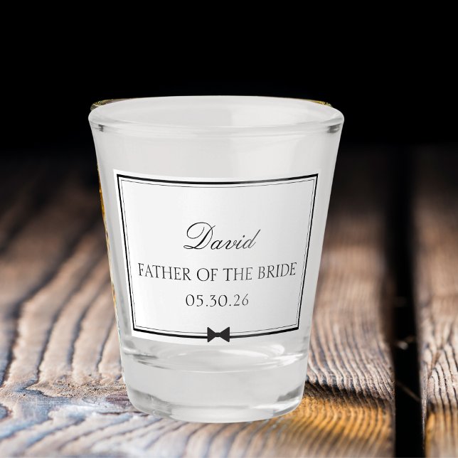Personalized Classic Bowtie Father of the Bride Shot Glass (Elevate your celebration with this custom father of the bride shot glass – a keepsake for your day.)