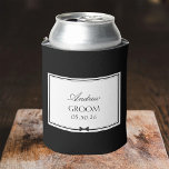 Personalized Classic Bowtie Groom Bachelor Party Can Cooler<br><div class="desc">Keep the groom’s drink cool and sophisticated with this custom can cooler. Designed in a sleek black-and-white style, it’s personalized with his name, title, and wedding date for a truly one-of-a-kind gift. Its timeless aesthetic suits any wedding theme, from modern to classic, adding a refined touch to every celebration. Perfect...</div>