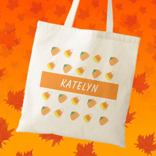 Personalized Classic Candy Corn Pumpkin Tote Bag