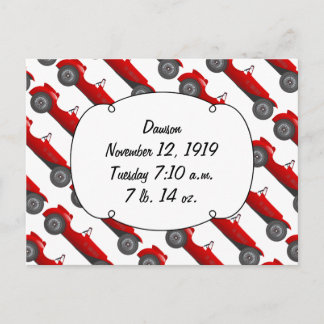 Personalized Classic Car Baby Boy Stats Postcard