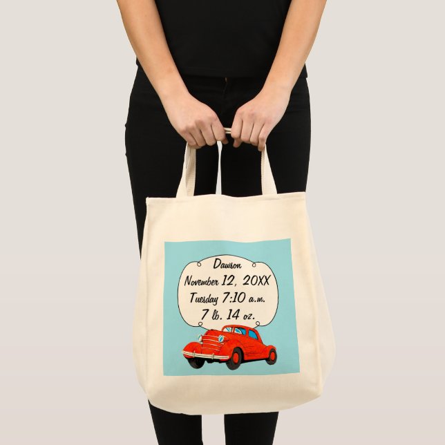 Personalized Classic Car Baby Boy Stats Tote Bag (Front (Product))