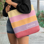 Personalized Classic Colorful Summer Stripe Art Tote Bag<br><div class="desc">Stylish and classy chic contemporary classic coral red,  violet-purple,  light orange,  pink,  and light yellow colored block stripes pattern design. With room to customize with name of your choice. Beautiful,  original and cool cover for the trend-savvy and art-loving hip trendsetter,  trendy look style motif lover.</div>