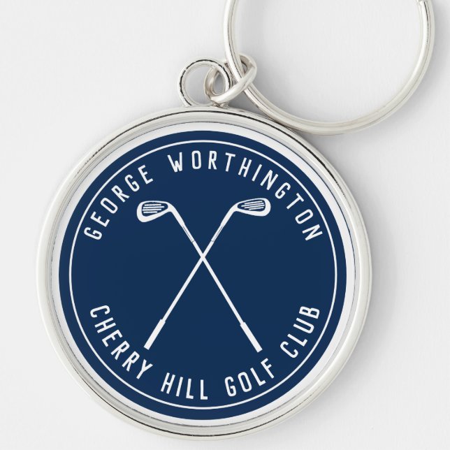 Personalized classic custom golf club navy keychain (Front)