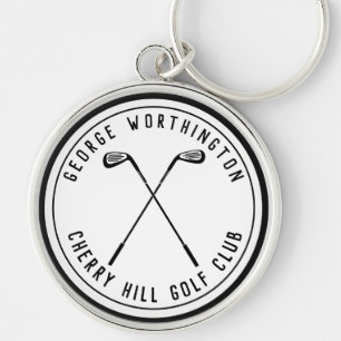 Personalized classic custom golf club white black keychain