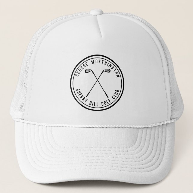 Personalized classic custom golf club white black trucker hat (Front)